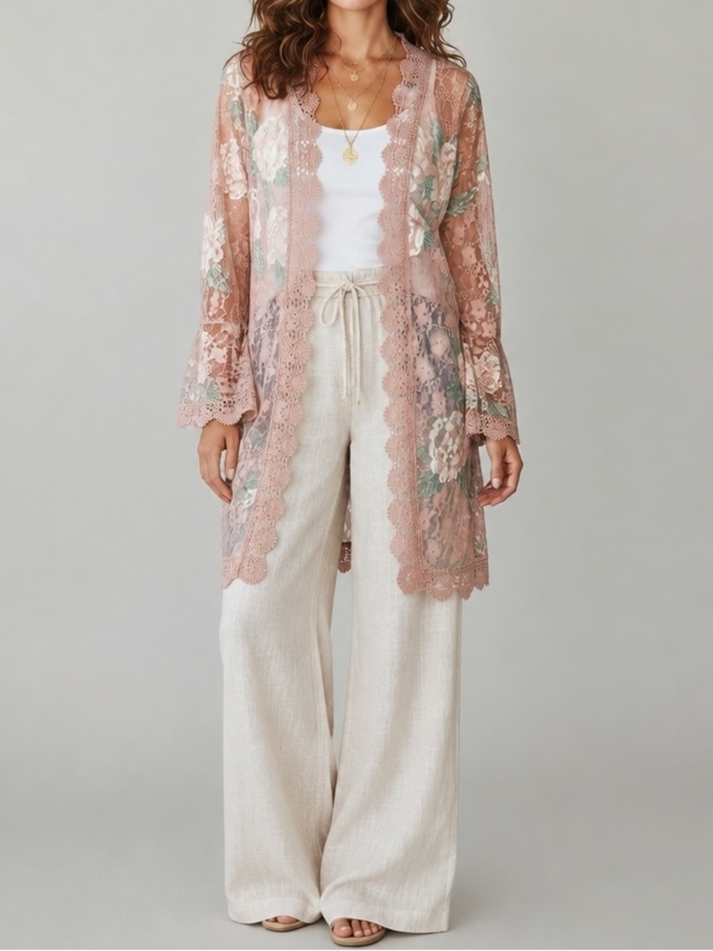 Full Circle Trend Sheer Lace Duster Cardigan